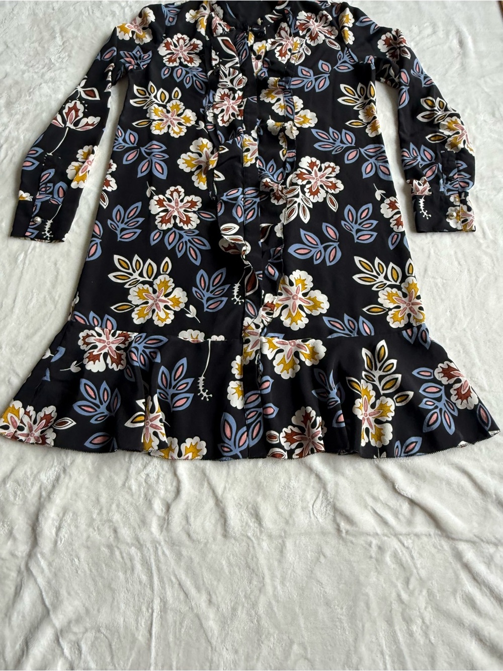 Tory Burch Jane Floral Silk Long Sleeve Dress - Picture 10 of 16